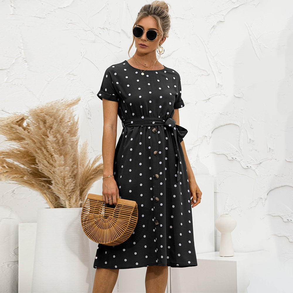 Robe à Pois à Col Rond pour Femmes | Midi