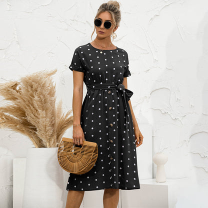 Robe à Pois à Col Rond pour Femmes | Midi