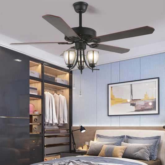 Ventilateur de plafond rétro industriel à demi-encastré avec lumière, noir, 5 pales