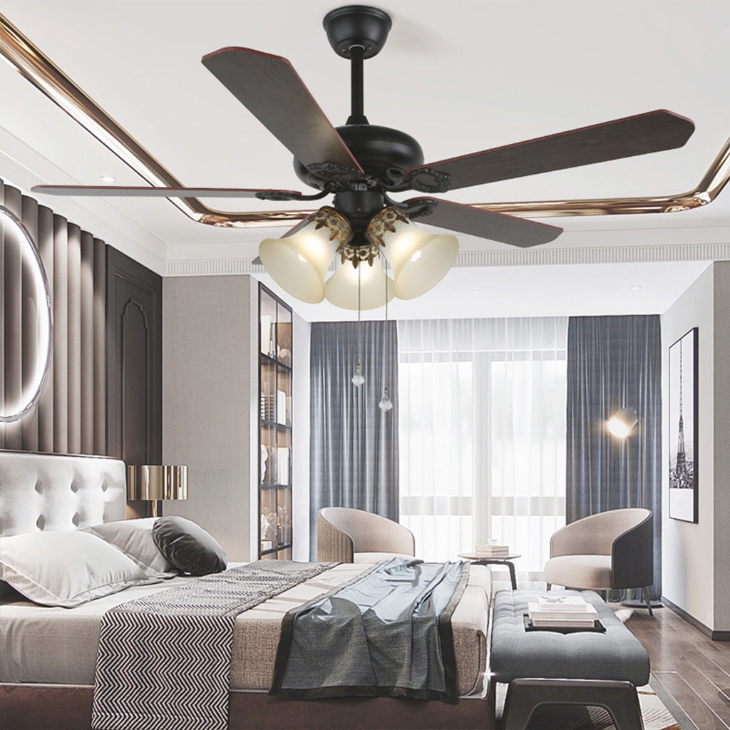Ventilateur de plafond rétro industriel à demi-encastré avec lumière, noir, 5 pales