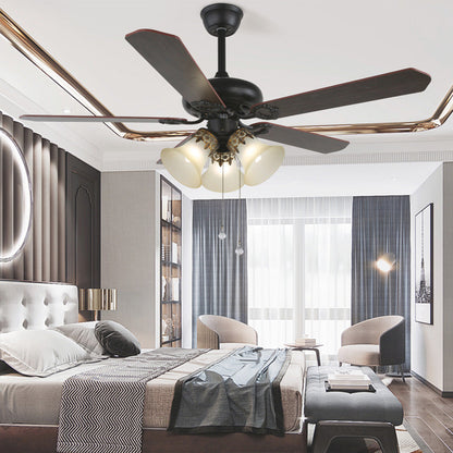 Ventilateur de plafond rétro industriel à demi-encastré avec lumière, noir, 5 pales