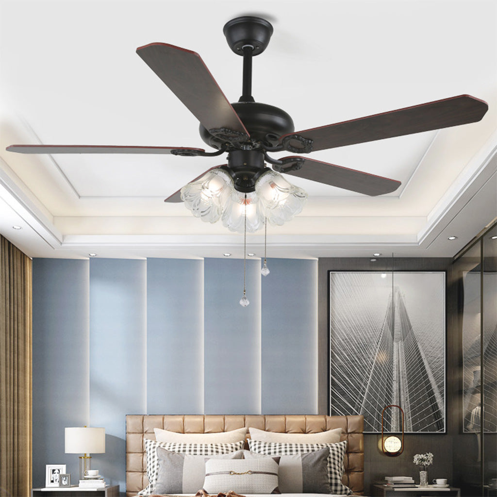 Ventilateur de plafond rétro industriel à demi-encastré avec lumière, noir, 5 pales