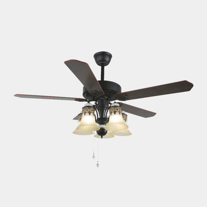 Ventilateur de plafond rétro industriel à demi-encastré avec lumière, noir, 5 pales