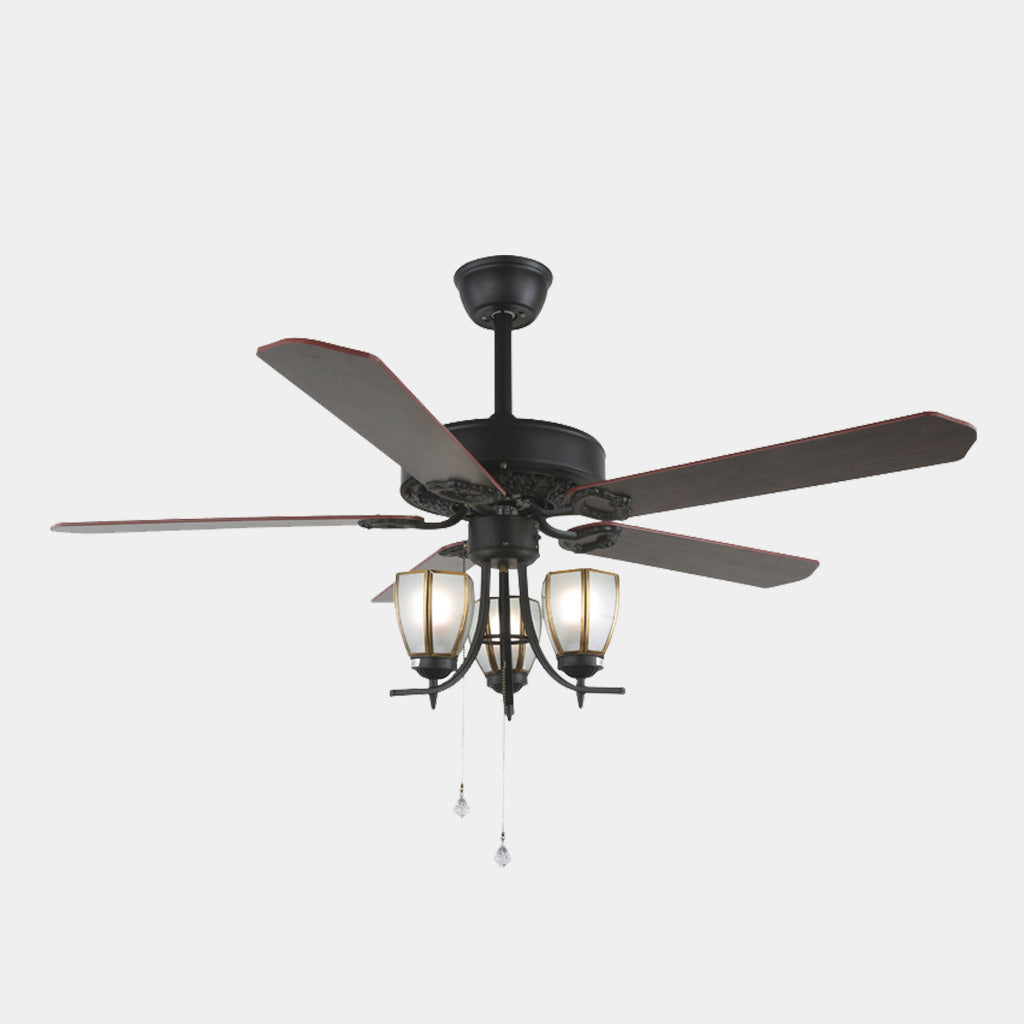 Ventilateur de plafond rétro industriel à demi-encastré avec lumière, noir, 5 pales