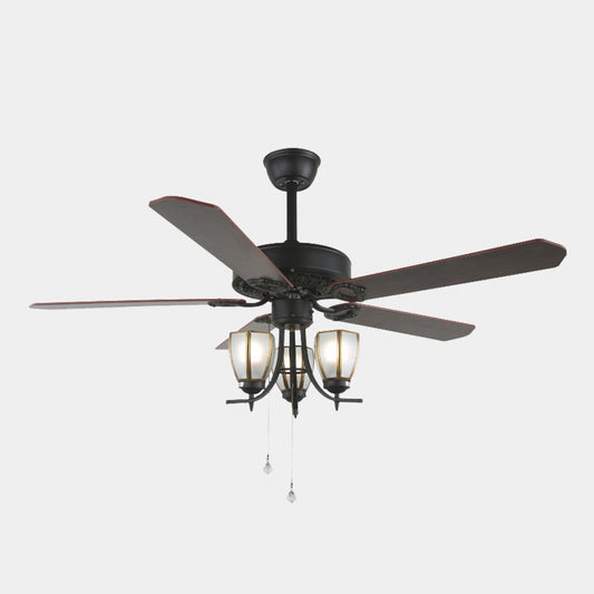 Ventilateur de plafond rétro industriel à demi-encastré avec lumière, noir, 5 pales