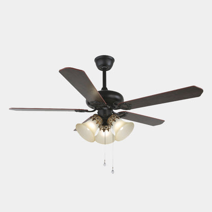 Ventilateur de plafond rétro industriel à demi-encastré avec lumière, noir, 5 pales