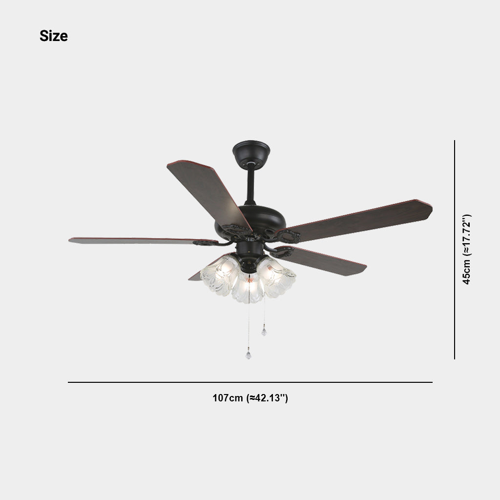 Ventilateur de plafond rétro industriel à demi-encastré avec lumière, noir, 5 pales