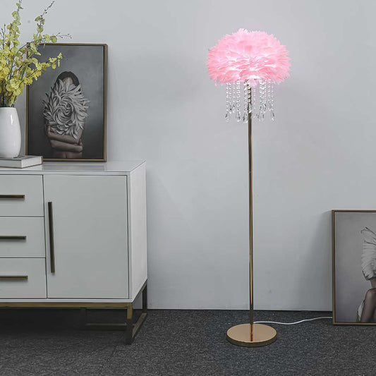 Lampadaire en plumes avec pompons en cristal, élégant, 3 couleurs