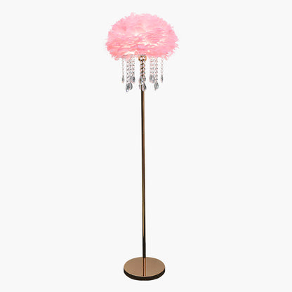 Lampadaire en plumes avec pompons en cristal, élégant, 3 couleurs