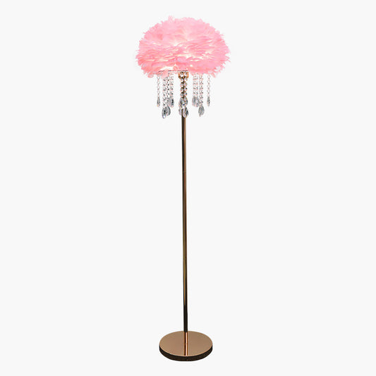 Lampadaire en plumes avec pompons en cristal, élégant, 3 couleurs