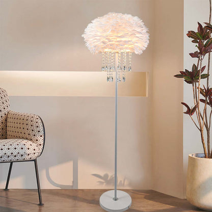 Lampadaire en plumes avec pompons en cristal, élégant, 3 couleurs