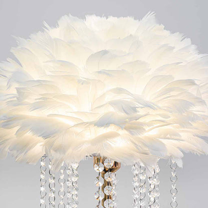 Lampadaire en plumes avec pompons en cristal, élégant, 3 couleurs