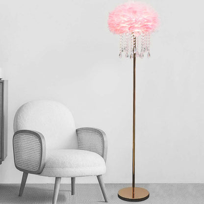 Lampadaire en plumes avec pompons en cristal, élégant, 3 couleurs