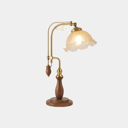 Lampe Vintage sur Pied / de Table Arceau Bois Verre Fleur Muguet