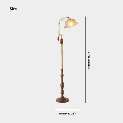 Lampe Vintage sur Pied / de Table Arceau Bois Verre Fleur Muguet
