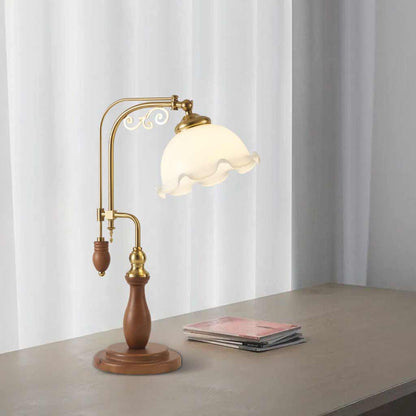 Lampe Vintage sur Pied / de Table Arceau Bois Verre Fleur Muguet