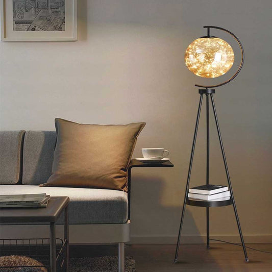 Lampadaire Trépied Unique Boule en Verre Fée avec Plateau