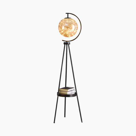 Lampadaire Trépied Unique Boule en Verre Fée avec Plateau