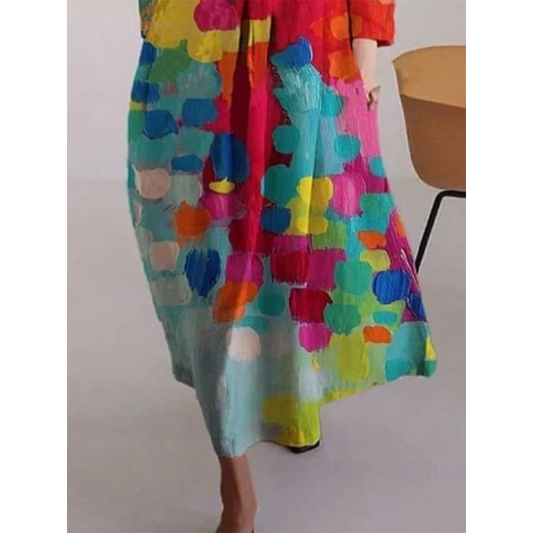 Robe Midi à Décolleté en V Colorée pour Femmes
