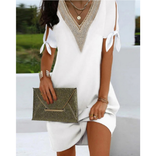 Rachelle | Elegant tunic dress with V-neck for women | White