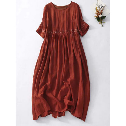 Women's Embroidered Maxi Dress with Round Neck