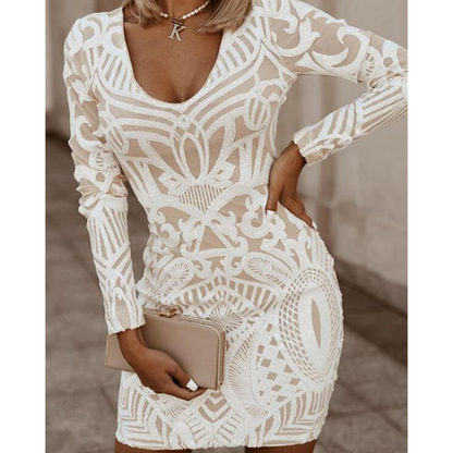 Robe Bodycon à Manches Longues avec Décolleté en V pour Femmes | Mini
