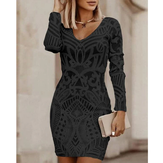 Robe Bodycon à Manches Longues avec Décolleté en V pour Femmes | Mini
