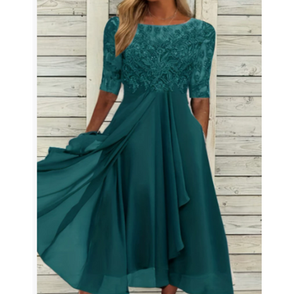 Women's dress with 3/4 sleeves and round neck | Mini