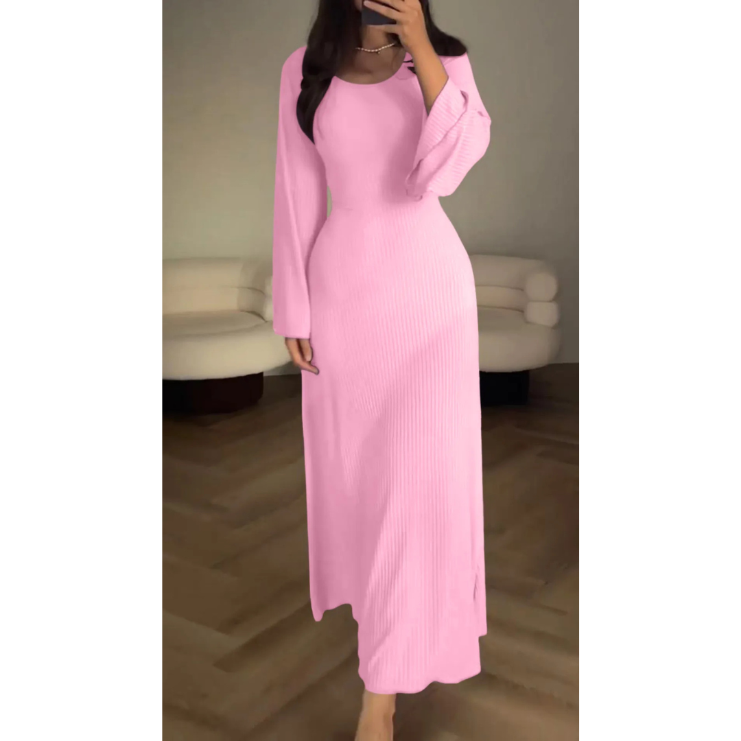 Robe en tricot côtelé pour femmes avec des manches évasées | Maxi