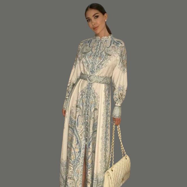 Petrin | Women's Dress with Floral Pattern and Belt