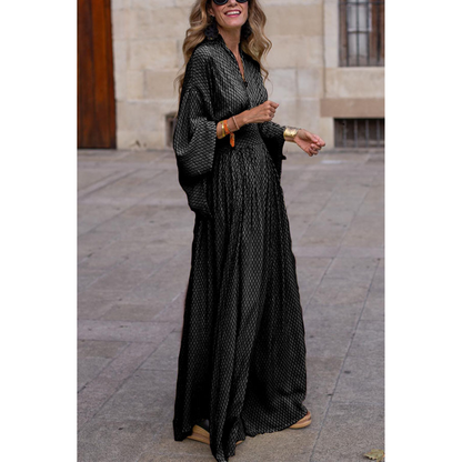 Maxi Dress with Batwing Sleeves and Geometric Pattern for Women