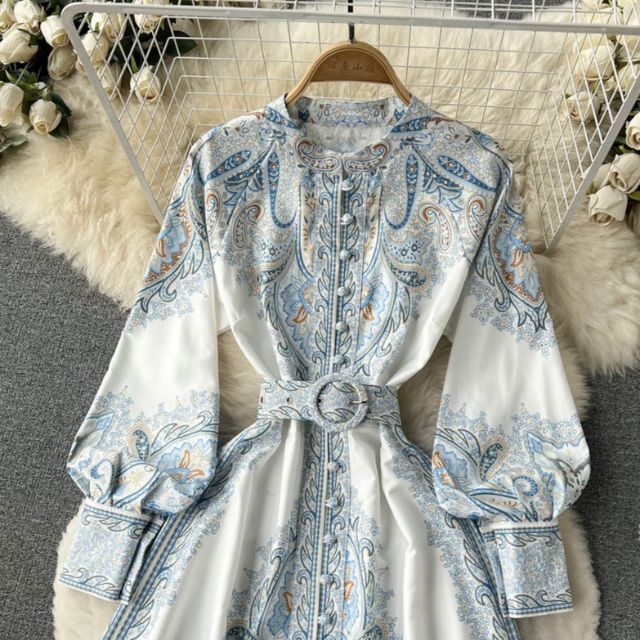 Petrin | Women's Dress with Floral Pattern and Belt