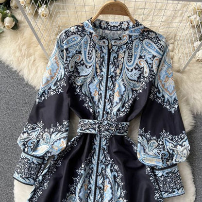 Petrin | Women's Dress with Floral Pattern and Belt