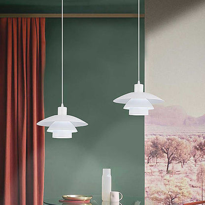 Suspension moderne iconique en aluminium avec 3 abat-jours pour salle à manger, blanc