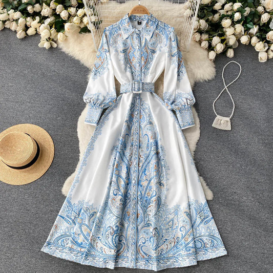 Petrin | Women's Dress with Floral Pattern and Belt