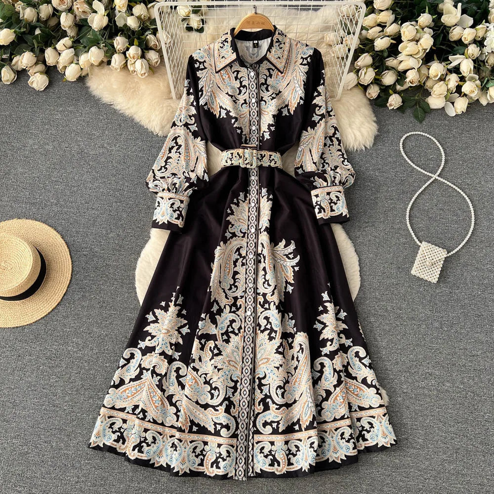 Petrin | Women's Dress with Floral Pattern and Belt