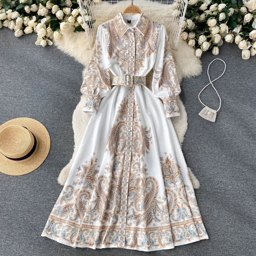 Petrin | Women's Dress with Floral Pattern and Belt
