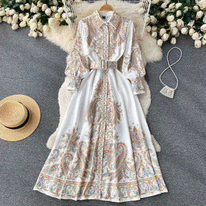 Petrin | Women's Dress with Floral Pattern and Belt