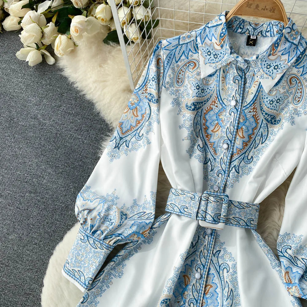 Petrin | Women's Dress with Floral Pattern and Belt
