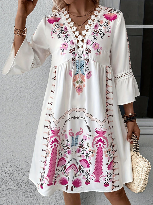 Everest | Women's Dress with V-Neck Ethnic Print