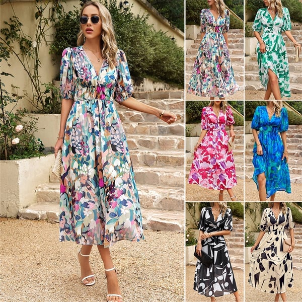 Simone | Robe élégante imprimée avec décolleté en V