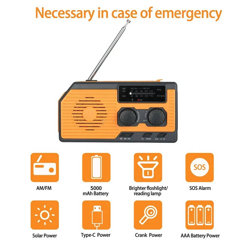 Radio d'urgence à manivelle solaire