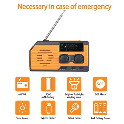 Radio d'urgence à manivelle solaire