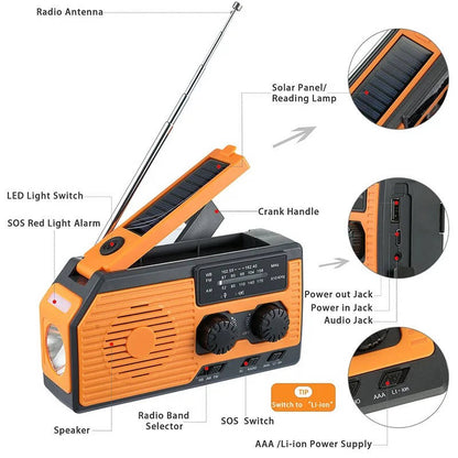 Radio d'urgence à manivelle solaire