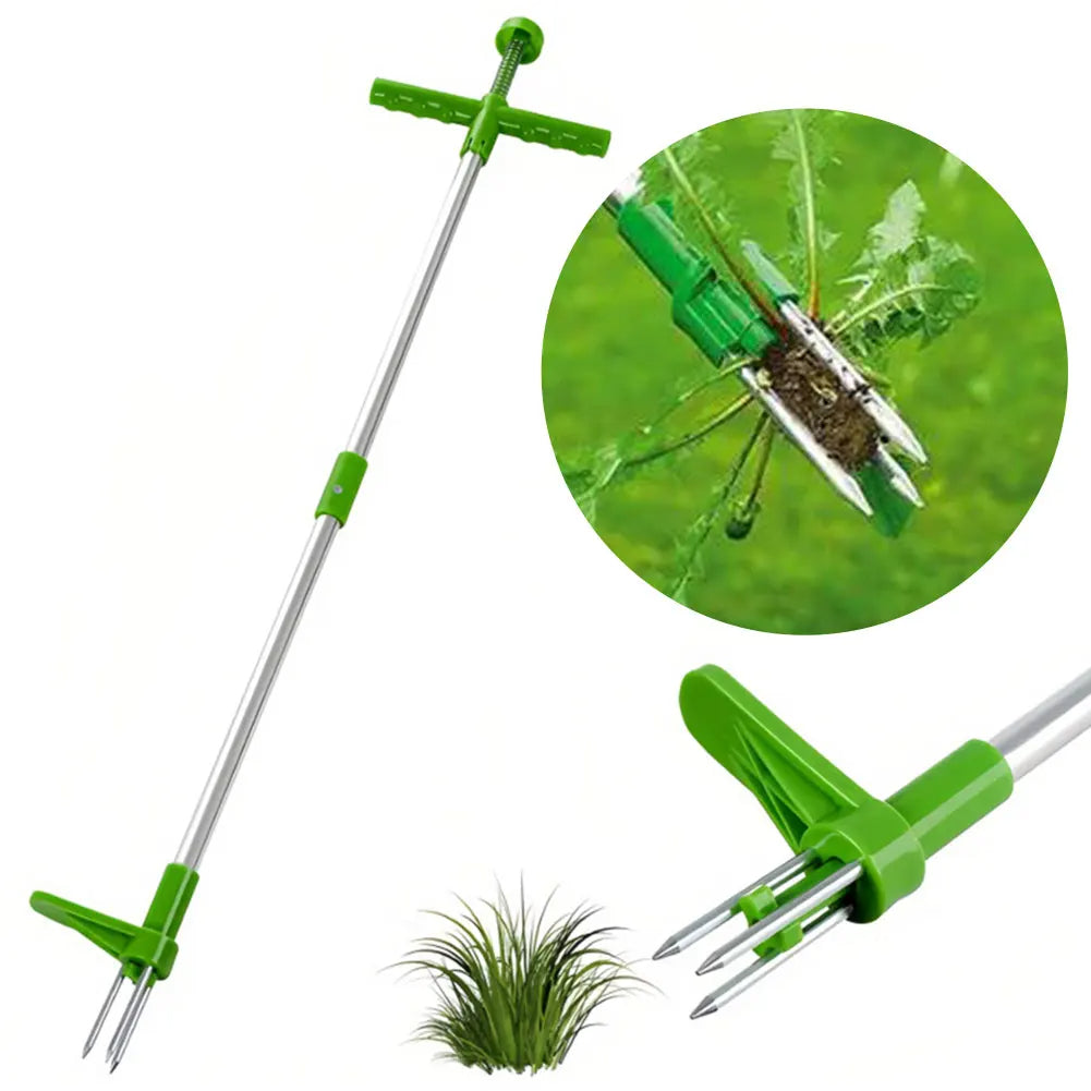 Long-handled weeding tool with pedal and claw design