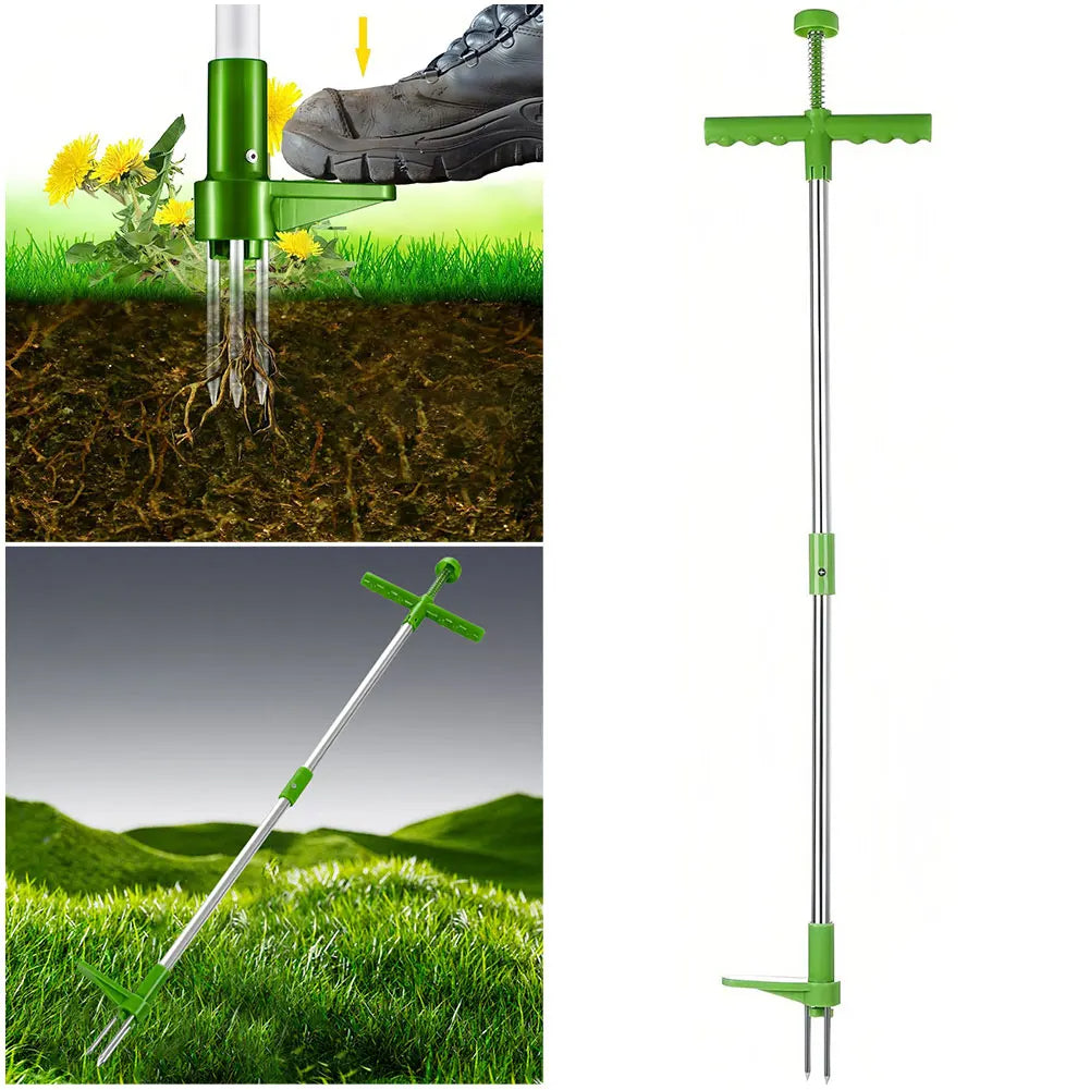 Long-handled weeding tool with pedal and claw design