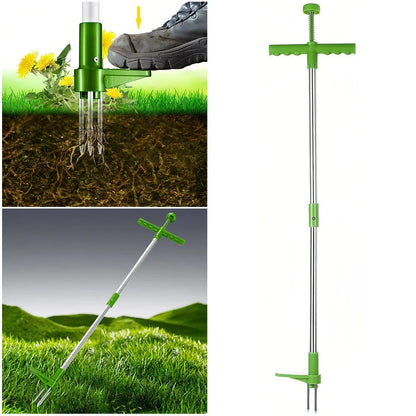 Long-handled weeding tool with pedal and claw design