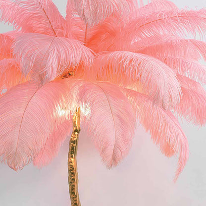 Lampe de sol en plumes d'autruche de luxe, 16 couleurs/résine