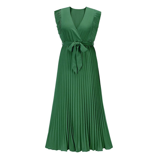 Evelina | Green Bohemian Dress for Women with V-Neck