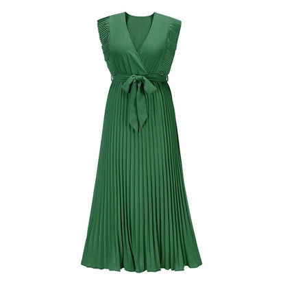 Evelina | Robe Femme Bohème Verte avec Décolleté en V